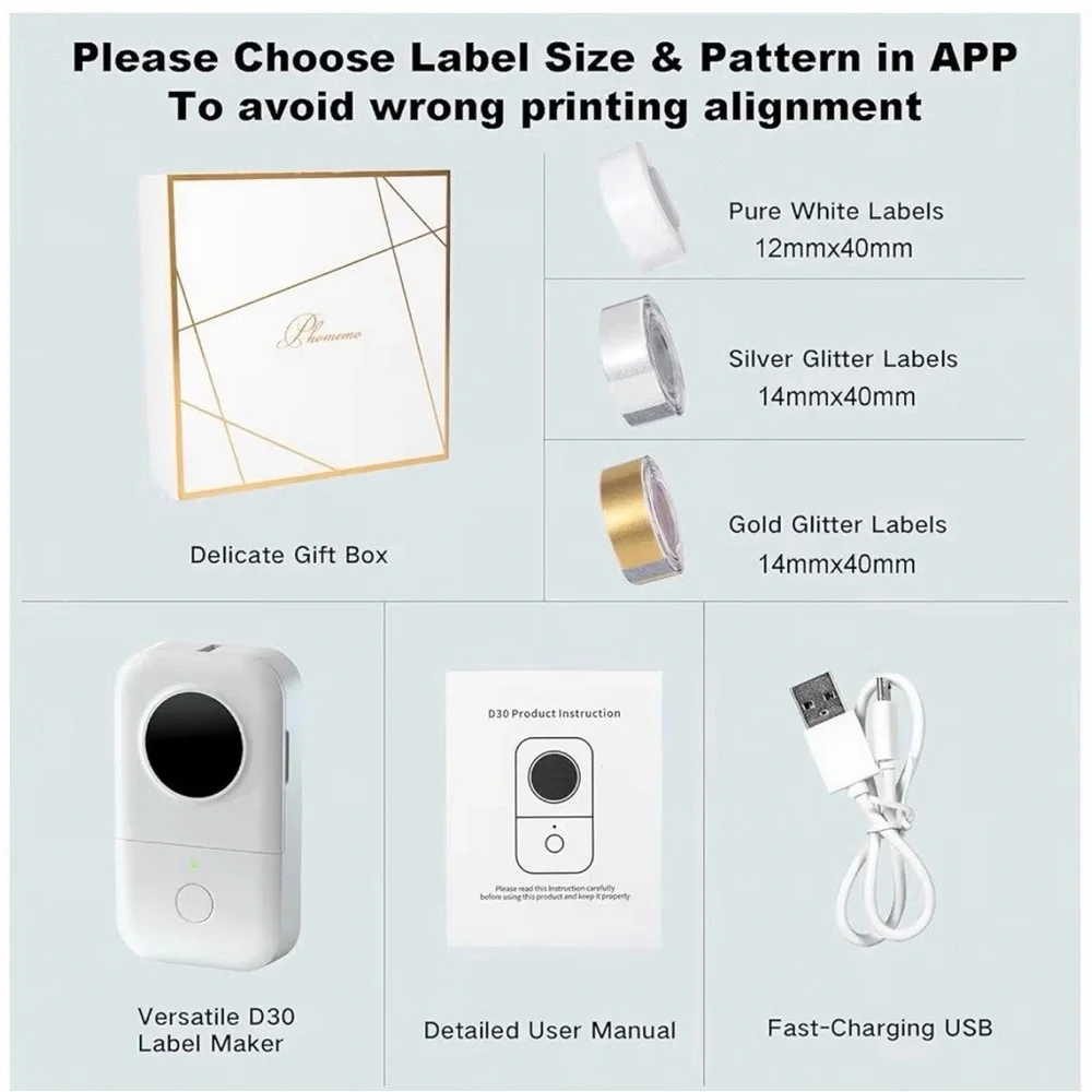 Phomemo White Label Printer with Gold and Silver Tapes